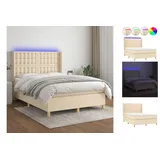 vidaXL Boxspringbett mit Matratze & LED Creme 140x200 cm Stoff