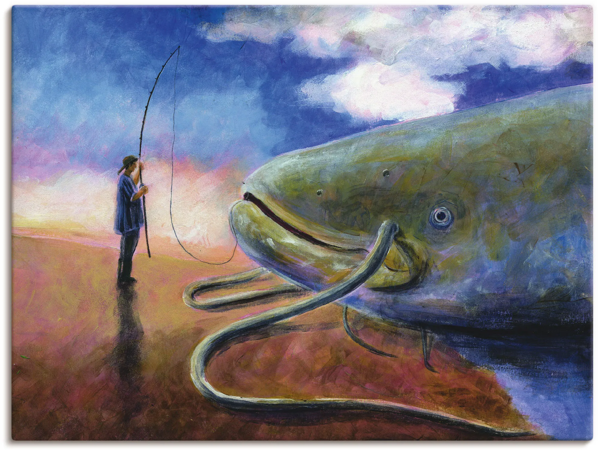 Artland Wandbild »Einen dicken Fisch an Land ziehen«, Wassertiere, (1 St.), als Leinwandbild, Wandaufkleber in verschied. Größen Artland blau