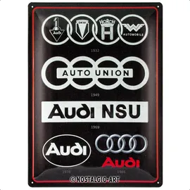 Nostalgic-Art Retro Blechschild, 30 x 40 cm Audi – Logo Evolution – Geschenk-Idee für Auto Zubehör Fans, aus Metall, Vintage-Design zur Dekoration,