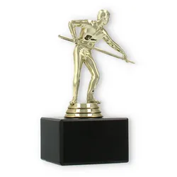 Pokal Kunststofffigur Billardspieler gold auf schwarzem Marmorsockel 14,0cm