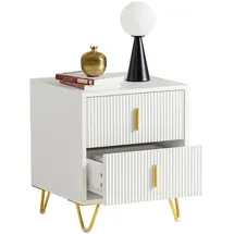 SoBuy Nachttisch mit 2 Schubladen Sofatisch Beistelltisch Weiß Holzwerkstoff, Metall, 40x47x40 cm,