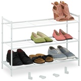 Relaxdays Metall Schuhregal, 3 Ebenen, erweiterbar, Flur Schuhgestell HBT 50 x 70 x 26 cm, 9 Paar Schuhe, offen, weiß