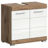 VCM Waschbeckenunterschrank Wave Weiß Hochglanz/Nox Oak 56 cm x 60 cm x 34 cm
