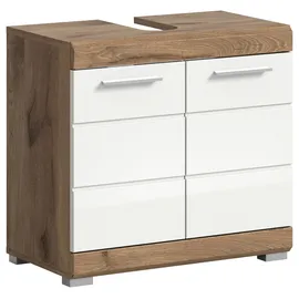 xonox.home Waschbeckenunterschrank Wave Weiß Hochglanz/Nox Oak 56 cm x 60 cm x 34 cm