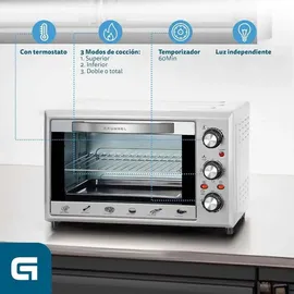 Grunkel HR-28SILVER, Manuelle Reinigung 28L 49cm Umluft Grill Silber