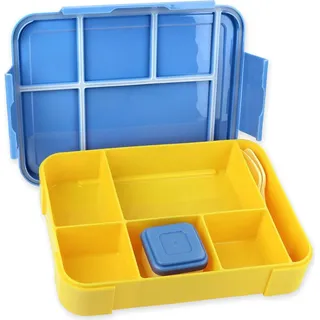 Schramm Schramm® Brotdose aus Kunstoff wählbar in 3 Farben 23x17x5cm Lunchbox mit 6 Fächern 1300ml Kinderbrotdose mit Schnapverschluss Farbe:blau/gelb