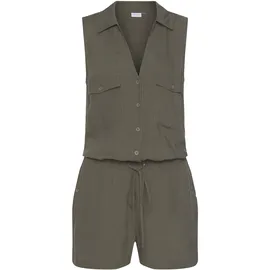 LASCANA Kurzoverall aus gewebter Viskose, ärmelloser Jumpsuit mit Hemdblusenkragen grün 38