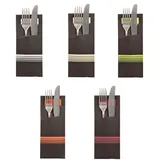 Papstar Bestecktaschen 20 cm x 8,5 cm schwarz/weiss "Stripes" inkl. farbiger Serviette 33 x 33 cm 2-lag.