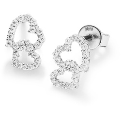 Smart Jewel Ohrstecker Doppelherz, Zirkonia Steine, Silber 925 Ohrringe   Silber Damen 