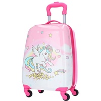 TheTrueC Koffer TheTrueC Kinder Trolley, Hartschale, Einhorn pink, 4 Rollen Rollen