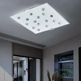 ETC Shop Led Deckenleuchte Wohnzimmer Deckenlampe Glas satiniert Schlafzimmer Deckenleuchte Stahl weiß, mit klaren Glassteinen, 1x Led 12w 1020lm warmweiß, Lxh 29x7,5 cm