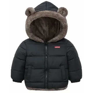Natashas Baby Kinder Winterjacke Mantel mit Kapuze Jacke Warm Baby Niedlich Plüsch Bärenohren Jungen Mädchen Baumwolljacke(Schwarz, 98) - 98