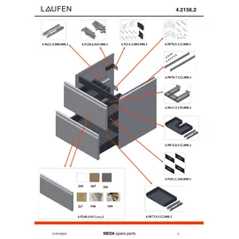 Laufen MEDA Waschtischunterbau, 2 Schubladen, inklusive Ordnungssystem, zu H810112, 534x448x515mm, H4215620114651,