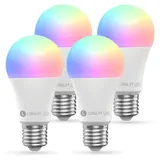 longlifeled gmbh 4er Set E27 10W RGB+CCT Wi-Fi Smart LED-Lampe 806 Lumen