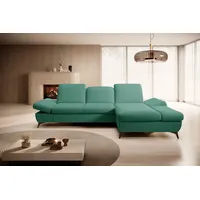 Goldstoff Ecksofa mit Schlaffunktion und Bettkasten - L-Form Sofa Beige/Grau, 1 Teile, Modernes Schlafsofa mit Sofakissen - Premium Couch Cord & L-Form