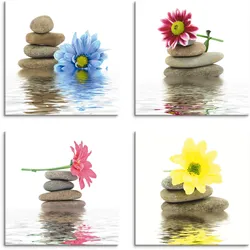 Artland Leinwandbild »Zen Therapie-Steine mit Blumen«, Zen, (4 St.), 4er Set, verschiedene Größen Artland Farbe Bild(er): weiß