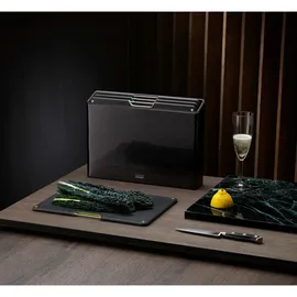 Joseph Joseph Folio Steel 4 Stück Schneidebrett-Set farbcodierte Anti-Rutsch-Bretter mit Aufbewahrungskoffer, - Rußschwarz, Plastic