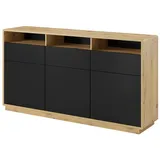 Lomadox Sideboard Anrichte Modern Inkl. Led Beleuchtung Albany-83 In Taurus Eiche Nb. Mit Absetzungen In Schwarz Matt, B/h/t: Ca. 180/96/40 Cm