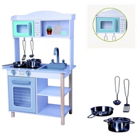 Moni Kinderküche Mila Holz 7256A Backofen 2 Kochplatten Spüle Mikrowelle Regale hellblau