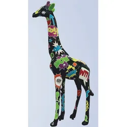 Casa Padrino Garten Deko Skulptur Giraffe Schwarz / Bunt H. 205 cm - Große Garten Figur