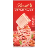 Lindt Schokolade Grand Plaisir Erdbeer-Mandel | 150 g Tafel | Weiße Schokolade mit fruchtigen Erdbeer-und Mandel-Stückchen | Schokoladentafel | Schokoladengeschenk