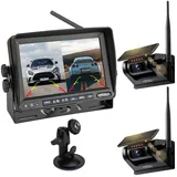 CARMATRIX Solar Rückfahrsystem 7" Monitor magnetische Rückfahrkamera mit Akku für Wohnmobil, LKW, Transporter