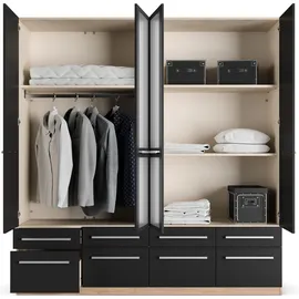 Priess Kleiderschrank PRIESS "Schrank Garderobe Wäscheschrank Barcelona in 5 Breiten", braun (eichefarben artisan, schwarz), B:185cm H:193cm T:54cm, Holzwerkstoff, Schränke, Kleiderschrank, viel Stauraum, geräumige Schubkästen, mit Spiegel, MADE IN GERMANY