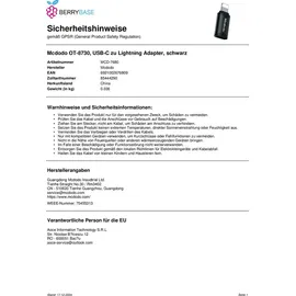 Mcdodo OT-8730, USB-C zu Lightning Adapter, schwarz - Schwarz