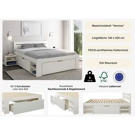 otto home Massivholzbett HANNES 186 x 200 cm Kiefer massiv weiß