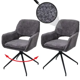 MCW 2er-Set Esszimmerstuhl MCW-N74, Küchenstuhl, drehbar Auto-Return, Stoff Chenille (490g/m2) Öko-Tex ~ dunkelgrau