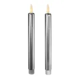 MARELIDA LED Stabkerzen Dinnerkerzen Tafelkerzen Spitzkerzen 25cm silber glänzend 2St