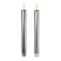 MARELIDA LED Stabkerzen Dinnerkerzen Tafelkerzen Spitzkerzen 25cm silber glänzend 2St