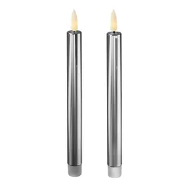 MARELIDA LED Stabkerzen Dinnerkerzen Tafelkerzen Spitzkerzen 25cm silber glänzend 2St