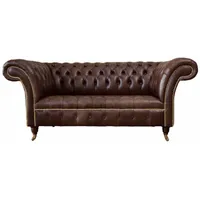 JVmoebel Chesterfield-Sofa Sofa 2 Sitzer Couch Polster Sofa Chesterfield Sofas 100% Leder Sofort, Made in Europa braun