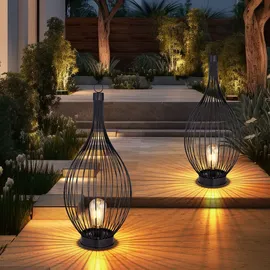 ETC Shop 2x LED Solar Hängelampe Metall spritzwassergeschützt IP44 schwarz