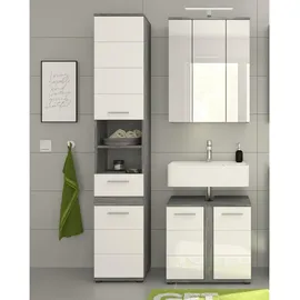 inn.furn Waschbeckenunterschrank 2 Türen 60 x 57 x 34 cm Grau/Weiß Hochglanz