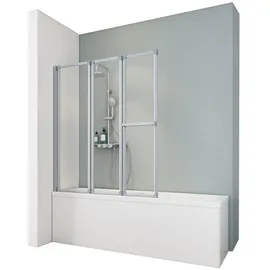Schulte Duschwand, für Badewanne 127 x 140 cm, alu natur, 3-teilig ESG Echtglas klar hell, D1510 01 50