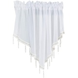 Devola Dreieckiger querbehang Gardine Spitze Scheibengardinen modern transparent Kurzer Vorhang mit hängenden Kristallperlen Küchenfenster Volant heimdekorationen Panneaux BxH 130x60cm Weiß 1 Stück