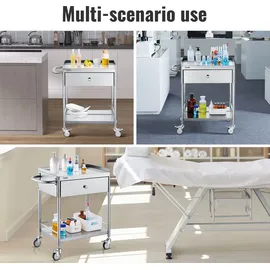 Vevor Zweistöckiger Laborwagen Gerätewagen Servierwagen Edelstahl Abräumwagen mit Schubladen 100 kg Tragfähigkeit, 710 x 421 x 785 mm (mit Griff) Labor Rollwagen