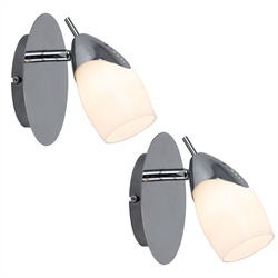 2er Set LED Wandleuchte Wandstrahler Wandlampe, verstellbar, Metall silber lackiert Glas satiniert, G9 3 Watt 210 Lumen, Flur Wohnzimmer Treppenhaus