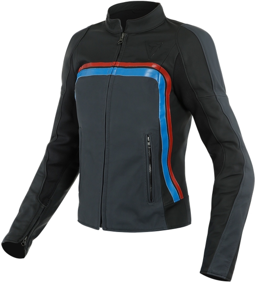 Dainese Lola 3 Dames motorfiets lederen jas, zwart-rood-blauw, 48 Voorvrouw