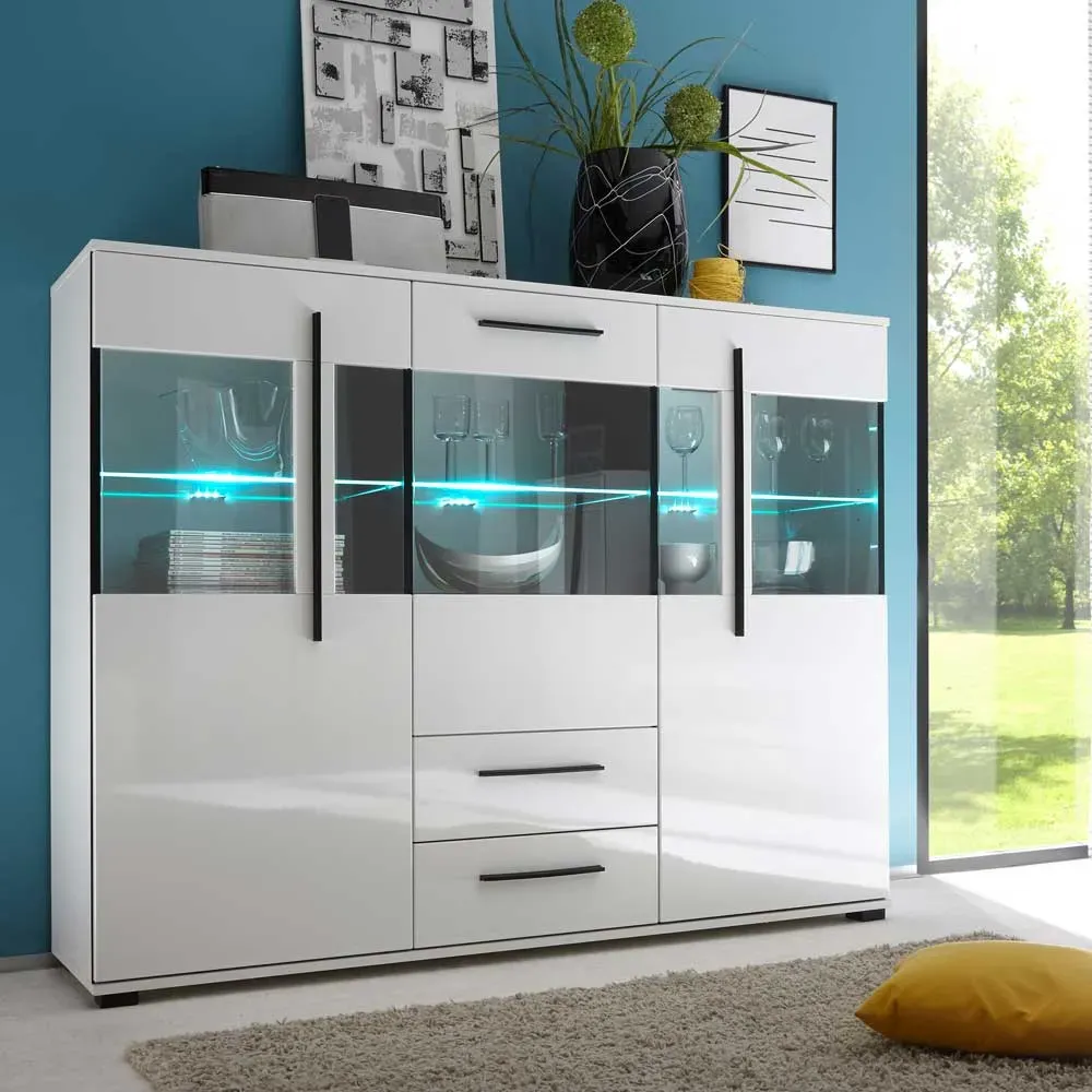 Wohnzimmer Highboard in Weiß Hochglanz Glas