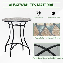 Outsunny Gartentisch Mosaiktisch rund Bistrotisch Beistelltisch mit Mosaikplatte Keramik Metall Grün