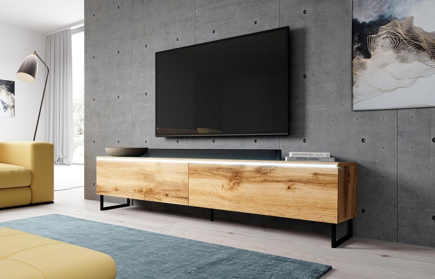Furnix TV-Board BARGO TV-Schrank mit Metallfüßen OHNE LED, B180 x H34 x T32 cm goldfarben