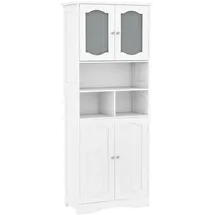 Costway Hochschrank 4 Türen 0 x 0 cm Weiß Glas/Holz/MDF