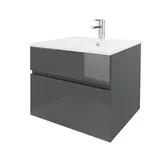 wohnartig® Stella Waschtischunterschrank – Hängend | Anthrazit | Anthrazit Hochglanz | 50,5 × 39,3 × 50 cm | Moderner Waschbeckenunterschrank mit Keramikwaschbecken | Waschbecken mit Unterschrank