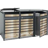 MCW 3er Mülltonnenverkleidung MCW-J81, Mülltonnenbox, erweiterbar, Metall 82kg, anthrazit ~ gold