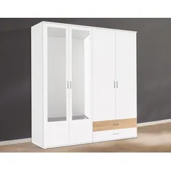 Kleiderschrank RAUCH "Noosa", weiß (weiß, struktureichefarben hell), B:168cm H:188cm T:52cm, Schränke, mit Spiegel und Schubkästen