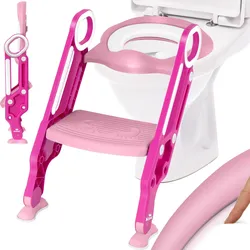 KIDIZ® Kinder Toilettensitz Toilettentrainer mit Treppe und Griffe Faltbar Kindertoilette WC Sitz Töpfchentrainer Lerntöpfchen bequemem Kissen und breiten Stufen Toilettentreppe höhenverstellbar