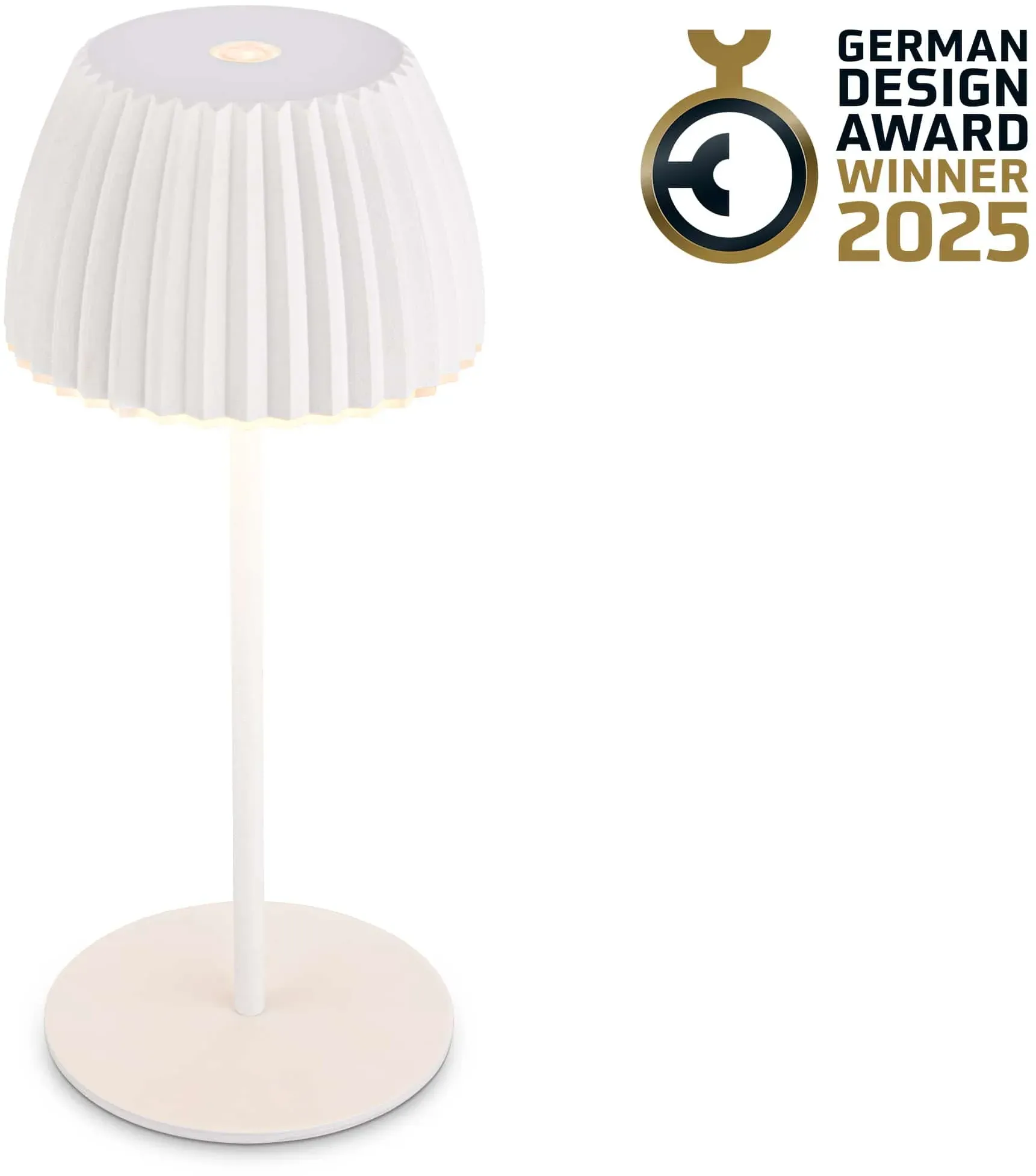 Riffle Mini LED Tischlampe kabellos IP44, Dimmbar, Touch, Design Award Winner 2025, Weiß